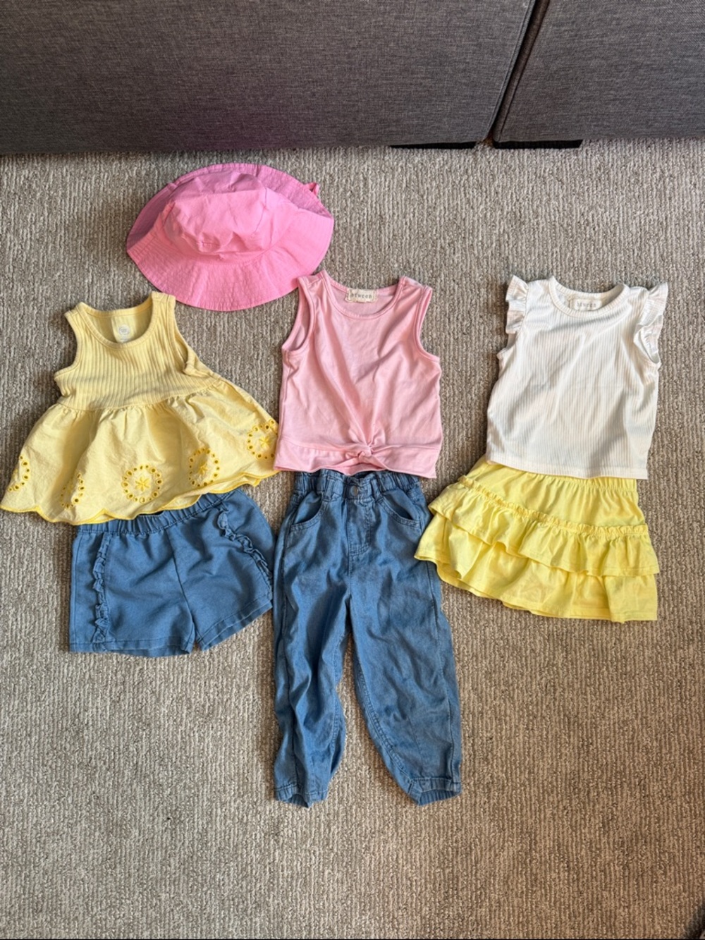 Toddler Girls Summer Bundle Hat Short Sleeve Tops Skirt Denim Shorts Pants